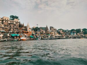Home A vibrant view of the ghats in Varanasi, India along the Ganges River.